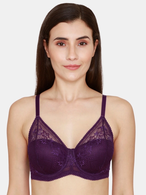 

Zivame Purple Floral Lace T-shirt Bra - Underwired Lightly Padded