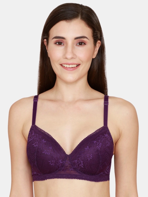 

Zivame Women Purple Self Design Lace T Shirt Bra
