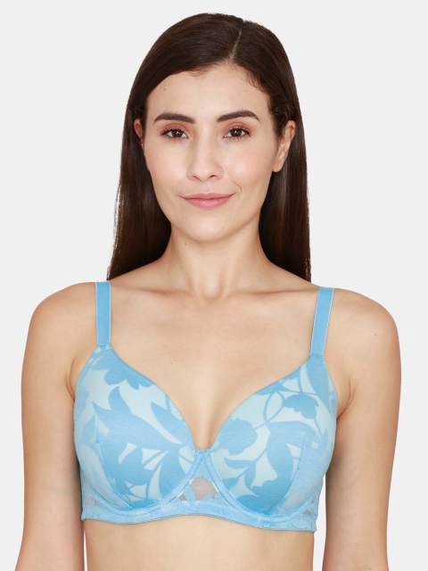 

Zivame Blue & White Floral Underwired Medium Coverage T-shirt Bra