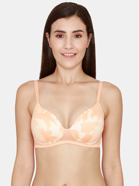 

Zivame Peach-Coloured & Off White Floral T-shirt Bra - Lightly Padded