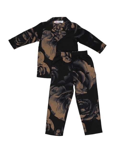 

First Kick Girls Black Floral Printed Night Suit