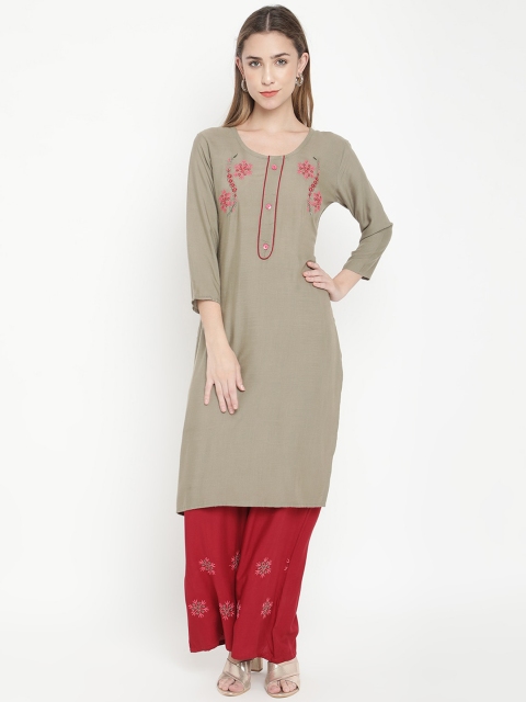 

V2 Value & Variety Women Grey Ethnic Motifs Embroidered Regular Thread Work Kurta with Palazzos
