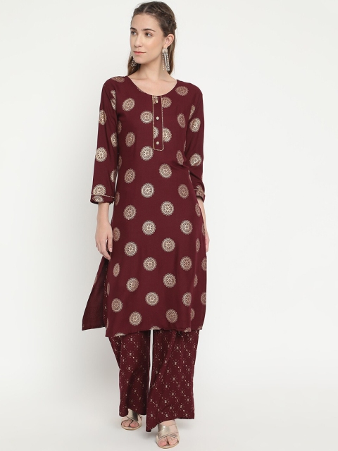 

V2 Value & Variety Women Red Ethnic Motifs Embroidered Regular Kurta with Palazzos