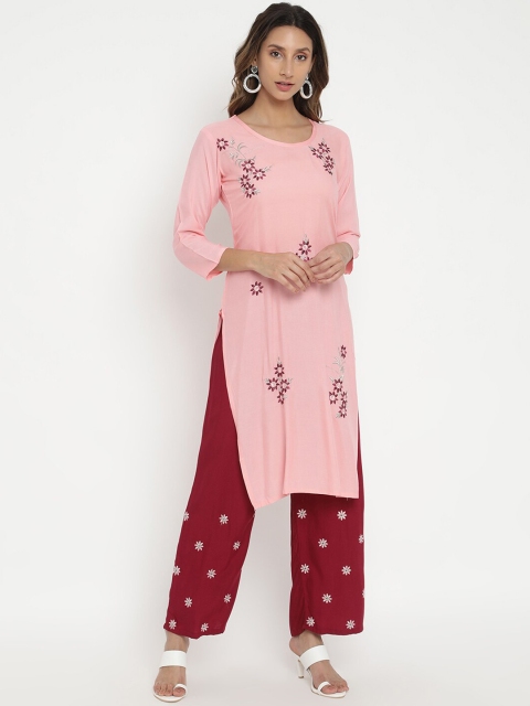 

V2 Value & Variety Women Pink Floral Embroidered Regular Kurta with Palazzos