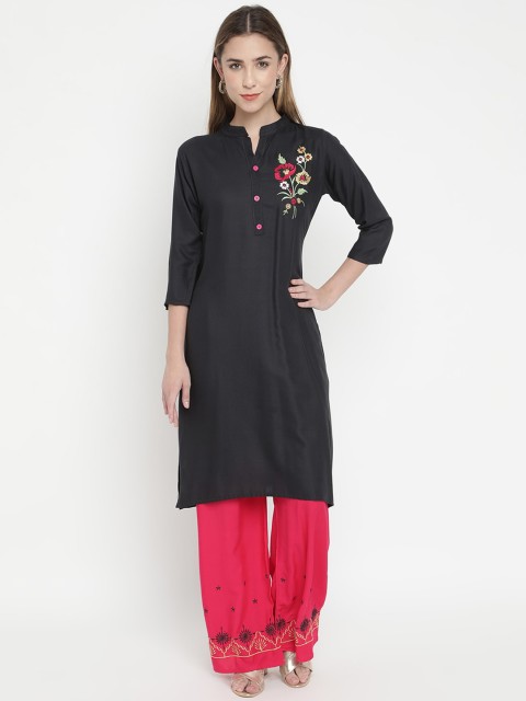 

V2 Value & Variety Women Grey Ethnic Motifs Embroidered Regular Kurti with Palazzos