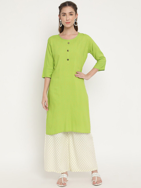 

V2 Value & Variety Women Green & Off-White Regular Kurta with Palazzos