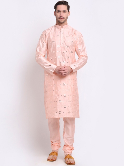

KRAFT INDIA Men Peach-Coloured Thread Work Pathani Kurta