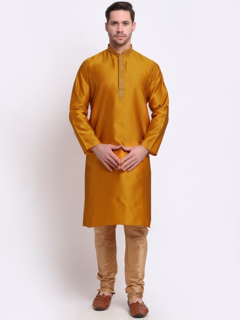 

KRAFT INDIA Men Mustard Yellow Thread Work Kurta
