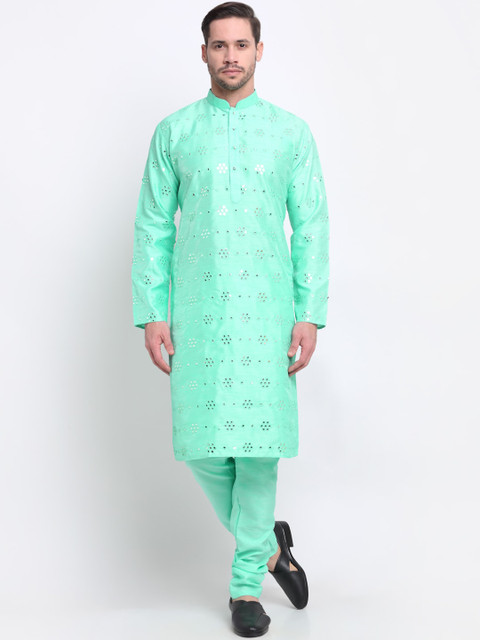 

KRAFT INDIA Men Green Ethnic Motifs Thread Work Kurta