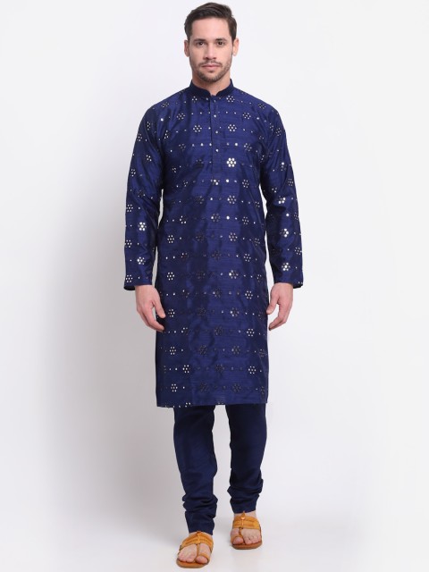 

KRAFT INDIA Men Navy Blue Ethnic Motifs Thread Work Kurta