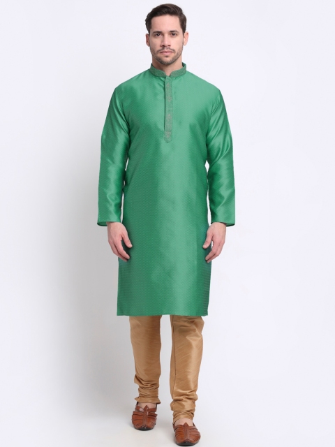 

KRAFT INDIA Men Green Thread Work Kurta