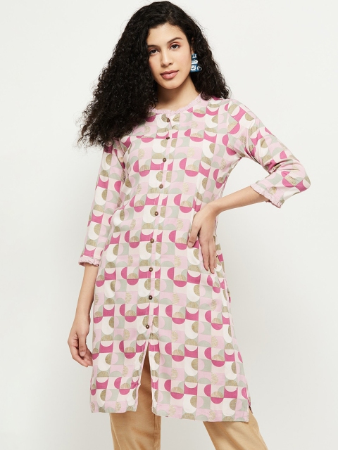 

max Women Pink & White Geometric Printed Kurta