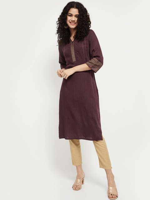 

max Women Purple Striped Kurta