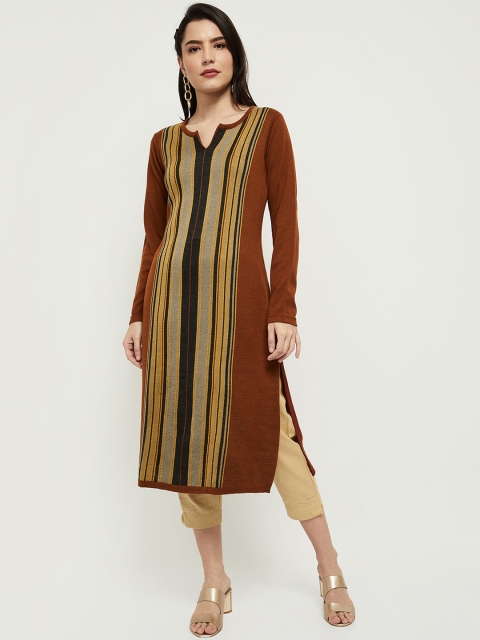 

max Women Rust & Yellow Striped Kurta