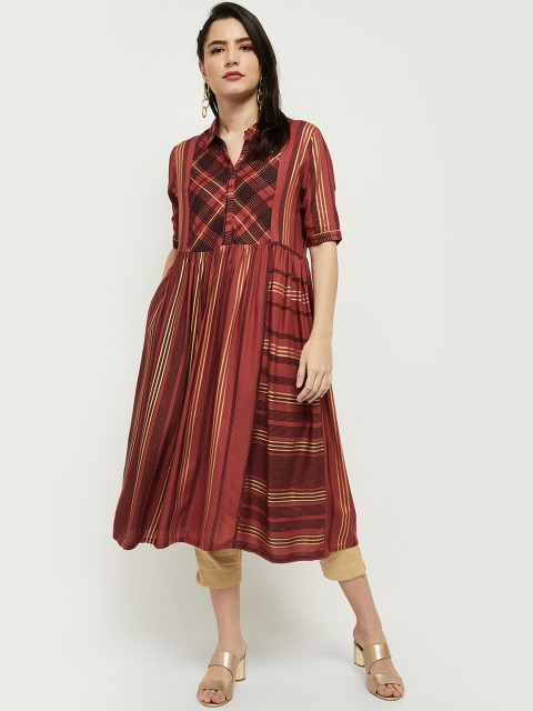 

max Women Red & Black Striped Kurta