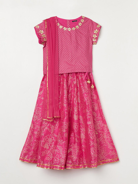 

Melange by Lifestyle Girls Fuchsia & White Printed Ready to Wear Lehenga & Blouse With Dupatta