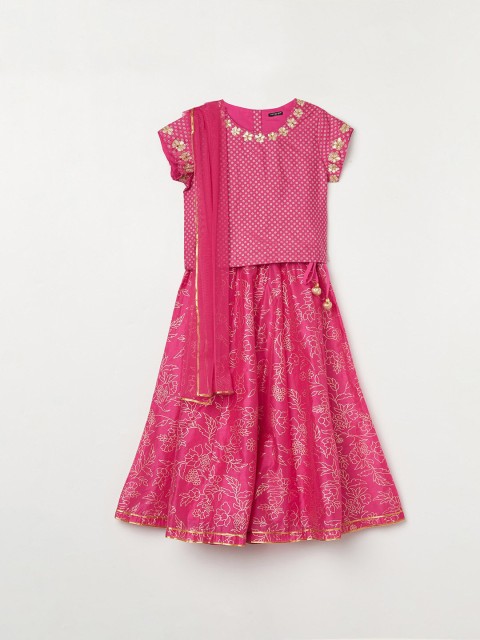 

Melange by Lifestyle Girls Fuchsia Foil Printed Lehenga Choli