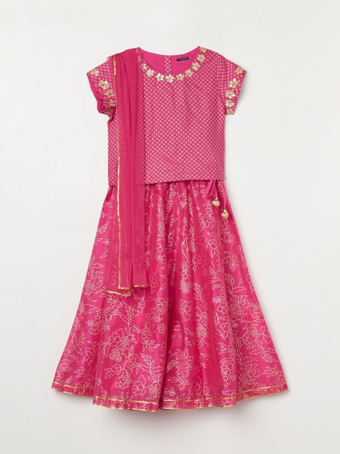 

Melange by Lifestyle Girls Fuchsia & Gold-Toned Printed Ready to Wear Lehenga & Blouse With Dupatta
