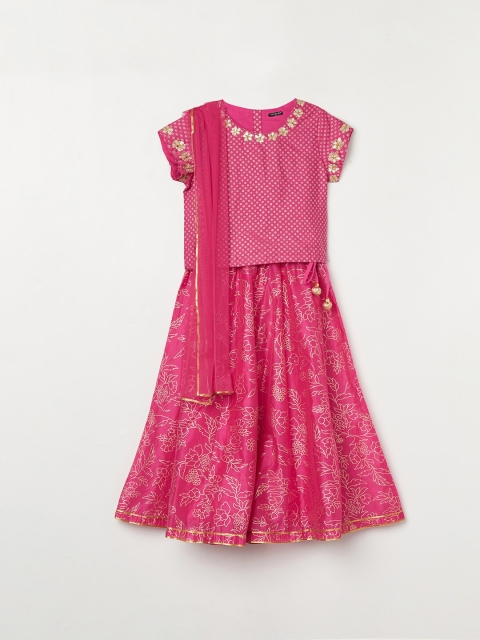 

Melange by Lifestyle Girls Fuchsia & Gold-Toned Ready to Wear Lehenga-Choli with Dupatta