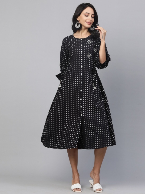 

FASHOR Black & White A-Line Midi Dress