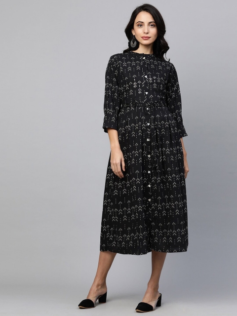 

FASHOR Black & White Ethnic Motifs Ethnic A-Line Midi Dress