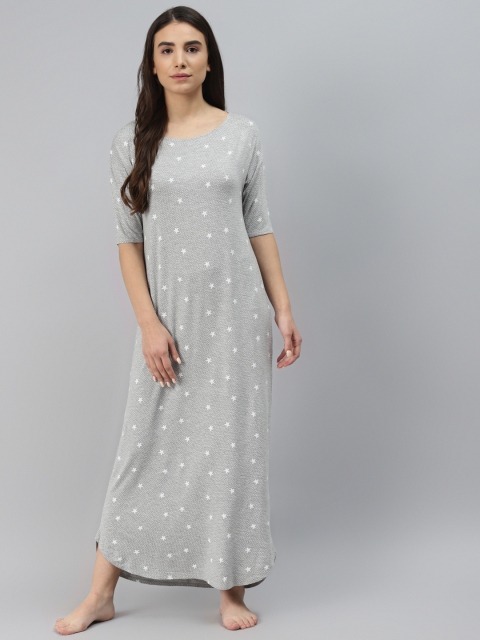 

Marks & Spencer Grey Melange & White Star Printed Maxi Nightdress