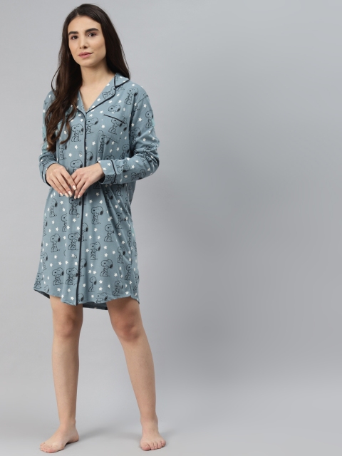 

Marks & Spencer Grey & Black Pure Cotton Snoppy Printed Shirt Dress