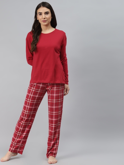 

Marks & Spencer Women Red & White Pure Cotton Solid Pyjamas Set