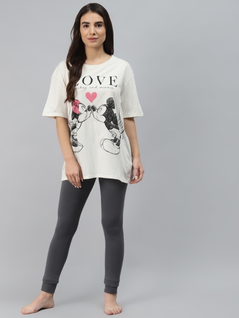 

Marks & Spencer Women Off White & Charcoal Grey Mickey & Minnie Printed Joggers Set