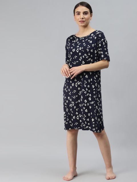 

Marks & Spencer Navy Blue & Off-White Printed Nightdress with Scrunchie