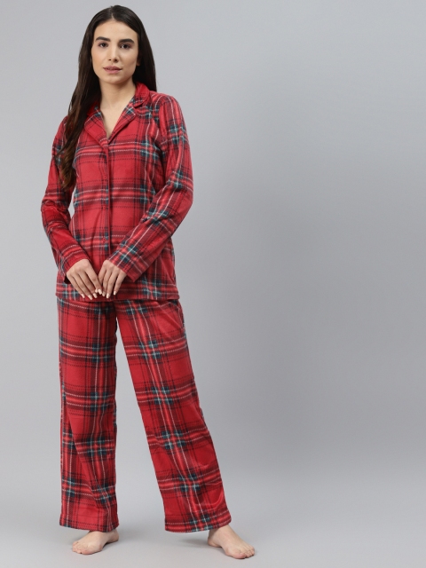 

Marks & Spencer Women Red & Green Checked Pyjama Set