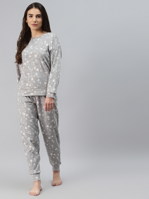 

Marks & Spencer Women Grey & White Printed Pyjama Set