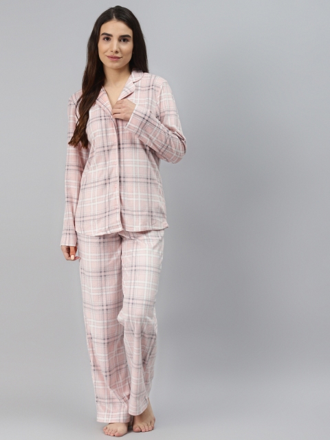 

Marks & Spencer Women Pink & Grey Checked Pyjama Set