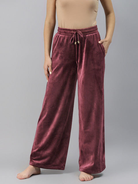 

Marks & Spencer Women Burgundy Solid Velvet Finish Flared Lounge Pants