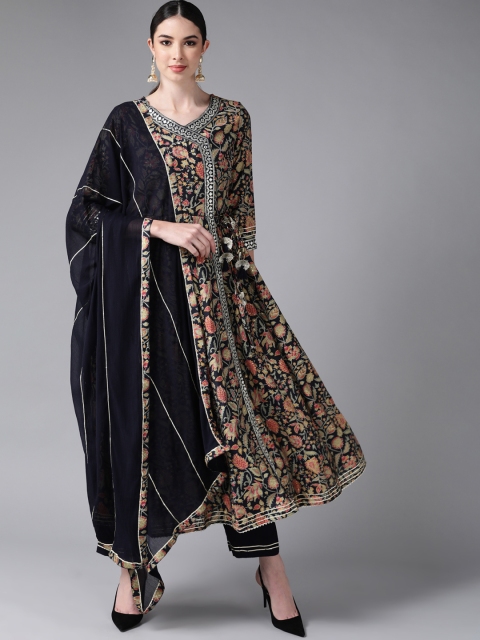 

Ishin Women Navy Blue & Beige Angrakha Kurta with Trousers & With Dupatta