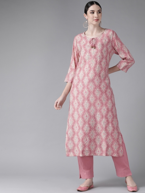 

Ishin Women Pink Floral Embroidered Sequinned Kurta with Trousers
