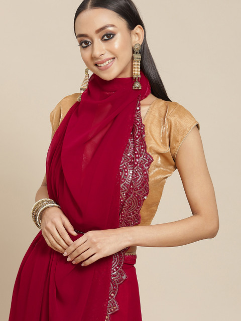 

Mitera Maroon Sequinned Saree