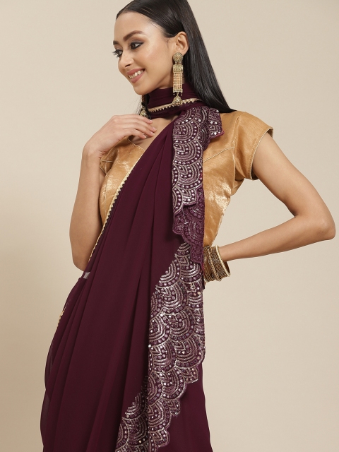 

Mitera Burgundy Sequinned Saree