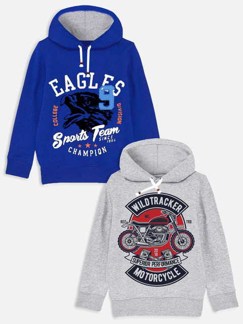 

Trampoline Boys Pack Of 2 Blue Printed Hooded Sweatshirt