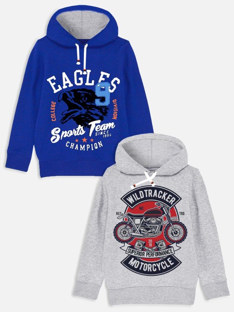 

Trampoline Boys Pack Of 2 Blue Printed Hooded Sweatshirt