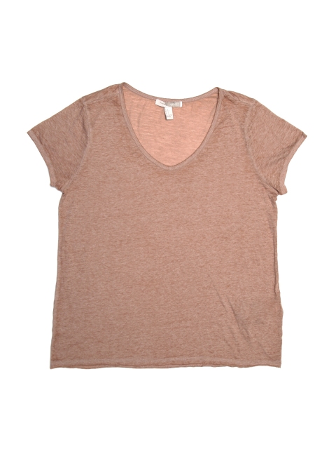 

FOREVER 21 Women Dusty Pink Solid V-Neck T-shirt