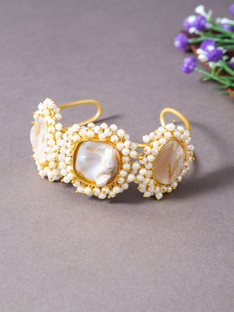 

Golden Peacock Women Single Gold-Toned & White Alloy Pearls Handcrafted Cuff Bracelet