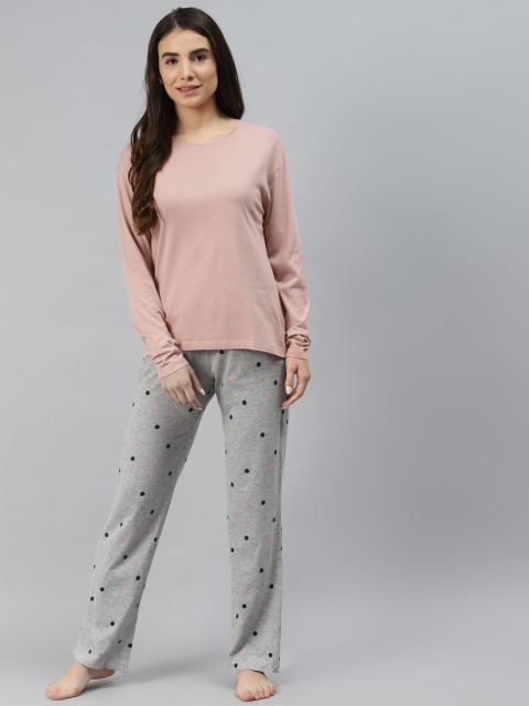 

Marks & Spencer Women Pink & Grey Melange Pyjama Set