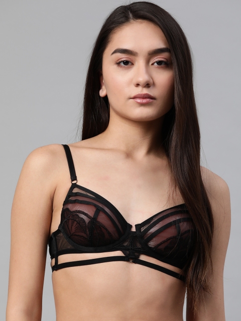 

Marks & Spencer Black Floral Lace Cage Bra - Underwired Non-Padded