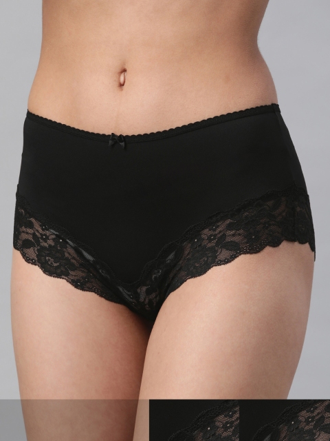 

Marks & Spencer Women Pack of 3 Black High-Rise Lace Hipster Briefs T617792