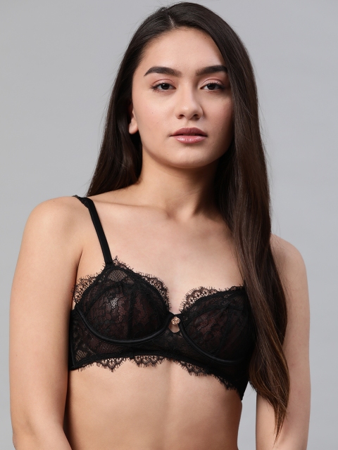 

Marks & Spencer Black Floral Lace Bra - Underwired Non-Padded