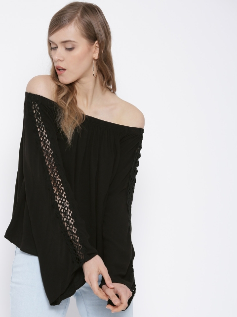 

FOREVER 21 Women Black Solid Off-Shoulder Top