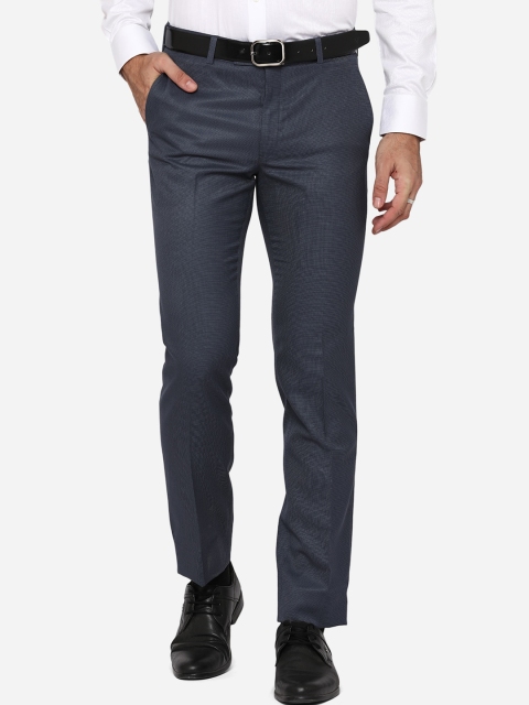 

Greenfibre Men Grey Textured Slim Fit Wrinkle Free Formal Trousers