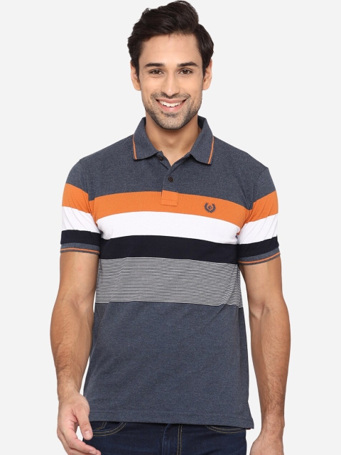 

Greenfibre Men Grey & Orange Striped Polo Collar Slim Fit T-shirt