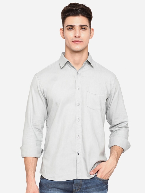 

Greenfibre Men Grey Slim Fit Opaque Casual Cotton Shirt